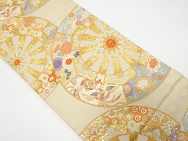 アンティーク　源氏車に鳳凰・花模様織出し袋帯（材料）